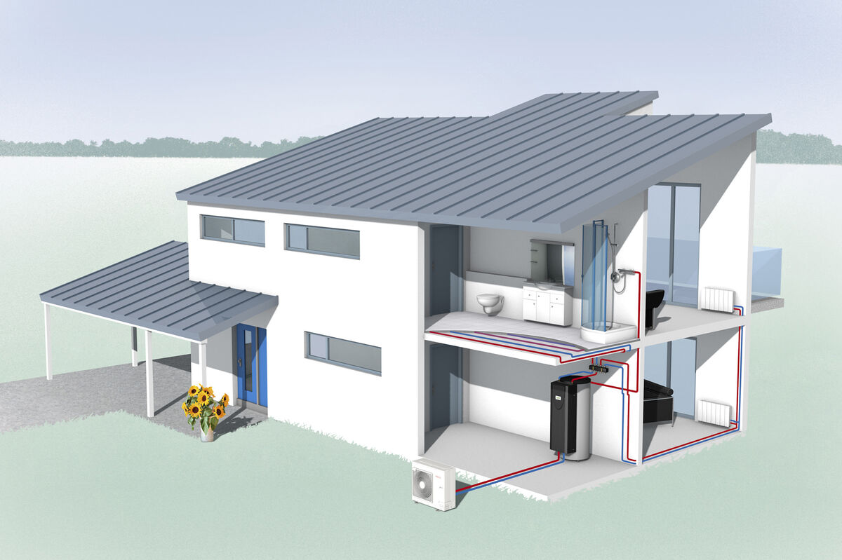 Heat pumps are an efficient source of heat with electricity being the only fuel input, but they have a lower running temperature