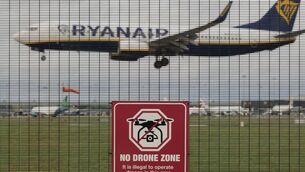<p>'No Drone Zone' signs on the perimeter fence at Dublin Airport. Picture: Colin Keegan</p>