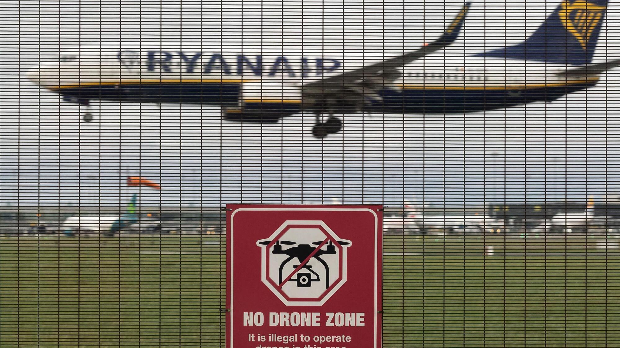 'No Drone Zone' signs on the perimeter fence at Dublin Airport. Picture: Colin Keegan