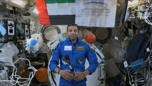 <p>Emerati astronaut Sultan al-Neyadi during an interview at the International Space Station (Nasa/AP)</p>