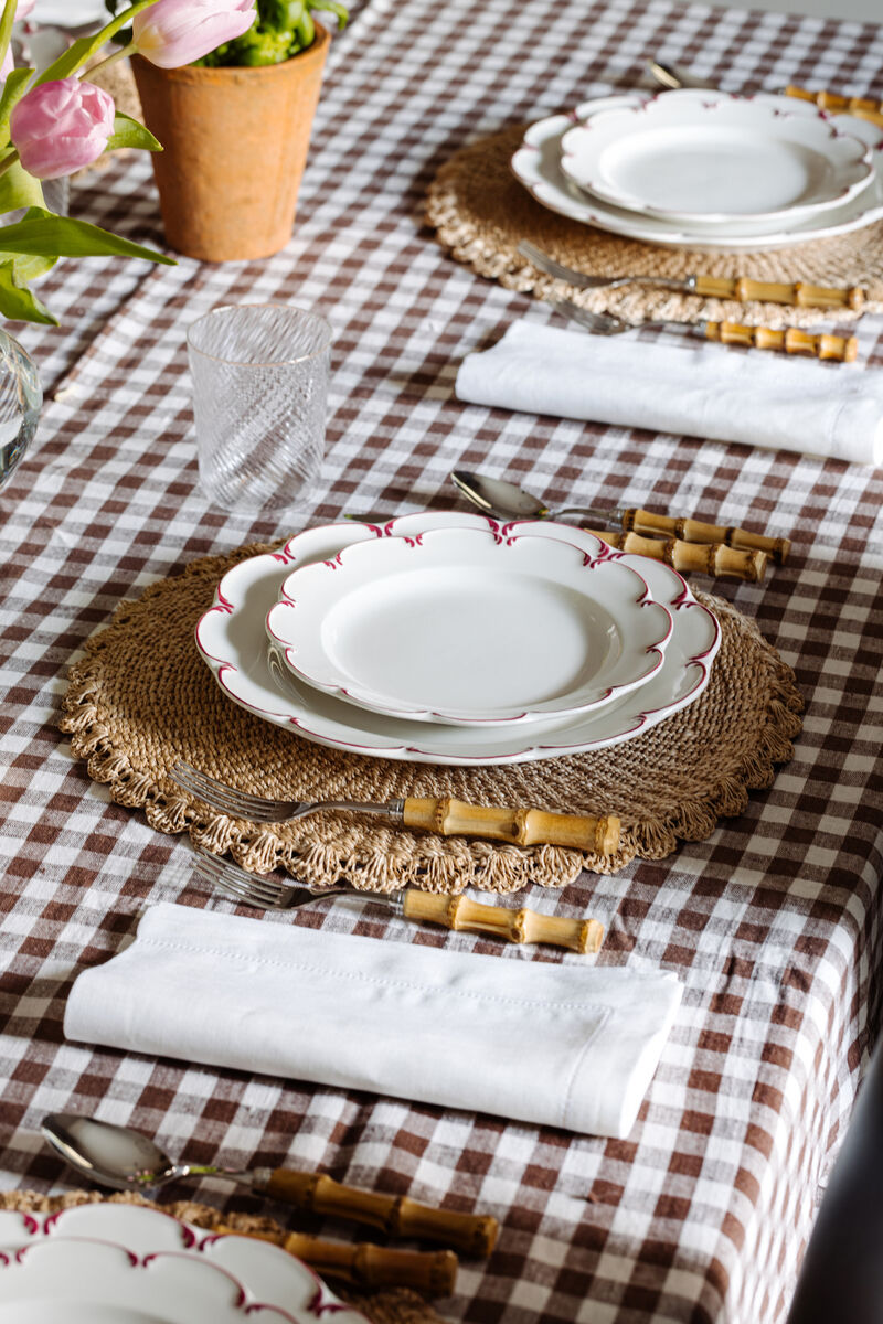 Gingham spring table in brown gingham, €17, rebeccaudall.com.
