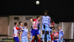 <p>UP FOR IT: Wilson Waweru of Cobh Ramblers clears the ball during the SSE Airtricity Men's First Division match at Markets Field in Limerick. Pic: Michael P Ryan/Sportsfile</p>
