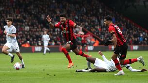 <p>UP FOR GRABS: Bournemouth's Philip Billing appears to go down from a tackle by Liverpool's Ibrahima Konate during the Premier League match at the Vitality Stadium. Pic: Kieran Cleeves/PA Wire</p>