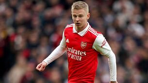 <p>'PERFECT DAY': Oleksandr Zinchenko in action for Arsenal. Pic: John Walton/PA</p>