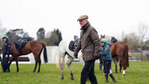 <p>Willie Mullins on the gallops ahead of day two of the Cheltenham Festival at Cheltenham Racecourse. Picture   Tim Goode/PA Wire </p>