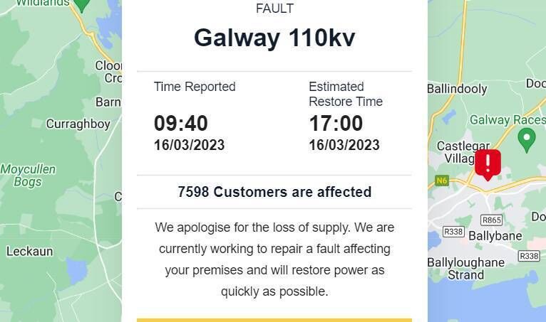 The ESB says is is working to repair the supply issue. 