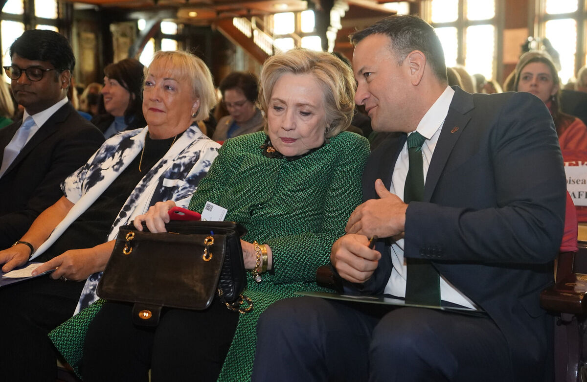Taoiseach Leo Varadkar with Monica McWilliams and Hillary Clinton at the Women at the Helm conference at Georgetown University in Washington, DC. Picture: Niall Carson/PA Wire