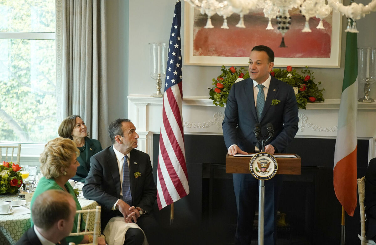 Taoiseach Leo Varadkar speaking during a breakfast meeting hosted by US Vice President Kamala Harris. Picture: Niall Carson/PA Wire