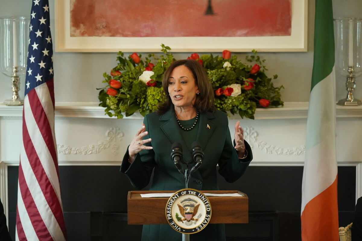 US Vice President Kamala Harris speaking during the breakfast meeting. Picture: Niall Carson/PA Wire