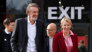 INEOS owner Sir Jim Ratcliffe (left) and Sir David Brailsford (centre) pictured at Manchester United’s Old Trafford ground on Friday (Peter Byrne/PA)