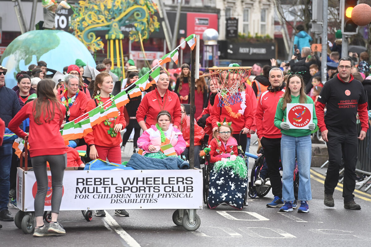 The Cork Rebel Wheelers Multi Sports Club taking part in the St Patrick's Day Parade in Cork. Picture: Larry Cummins