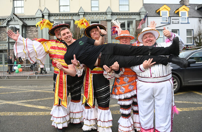 Rory Buckley with Woodland String Band members Tom Loomis, Ken Piduck, and Joe and Steve Bugnowski. The first lockdown kicked in the day the band arrived in Macroom in 2020 — and it was also Rory's first day as Castle Hotel manager. Picture: Eddie O'Hare Rory Buckley with Woodland String Band members Tom Loomis, Ken Piduck, and Joe and Steve Bugnowski. The first lockdown kicked in the day the band arrived in Macroom in 2020 — and it was also Rory's first day as Castle Hotel manager. Picture: Eddie O'Hare