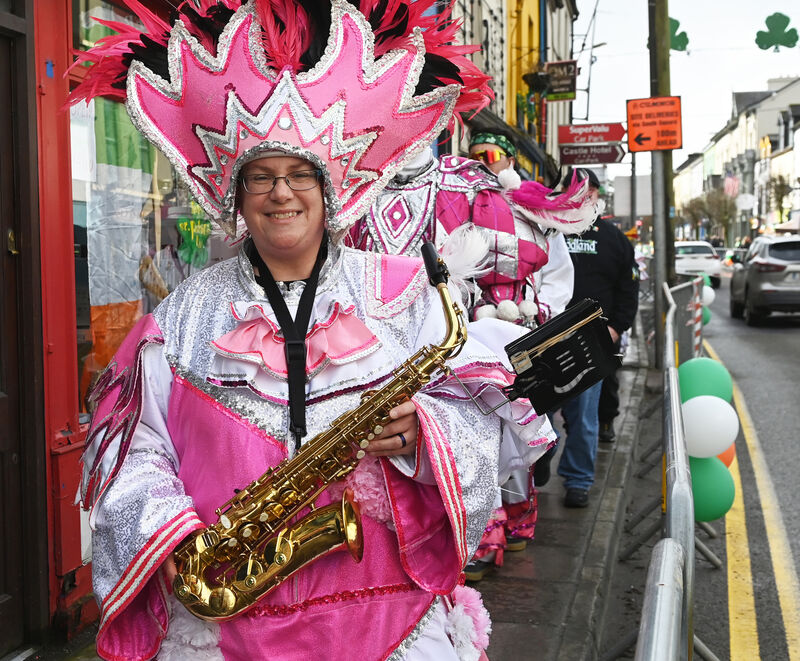 The 122-strong Woodland String Band cut quite a dash in the Macroom St Patrick's Day parade, their uplifting sounds matched by their colourful costumes. Picture: Eddie O'Hare The 122-strong Woodland String Band cut quite a dash in the Macroom St Patrick's Day parade, their uplifting sounds matched by their colourful costumes. Picture: Eddie O'Hare