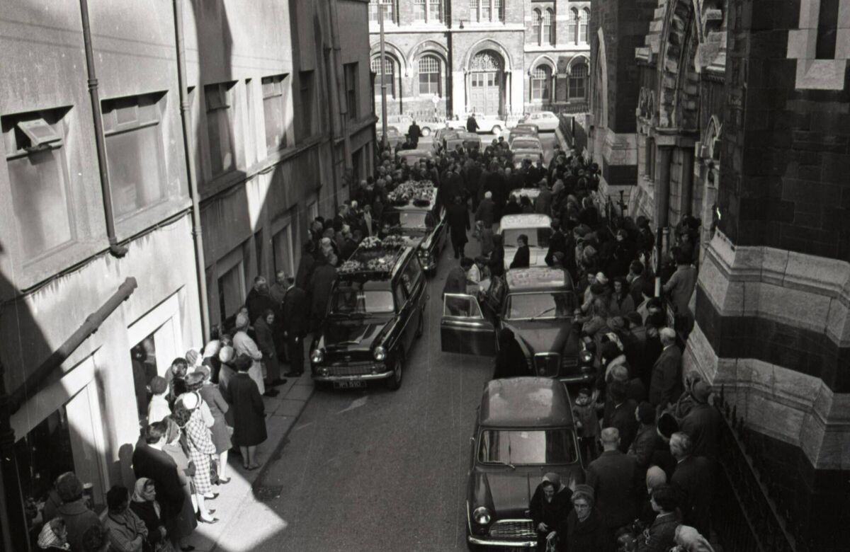 The funeral Mass of some of the 57 Tuskar Rock air crash victims taking place at Saints Peter and Paul's church off St Patrick's Street in Cork on March 30, 1968. Irish Examiner Archive 