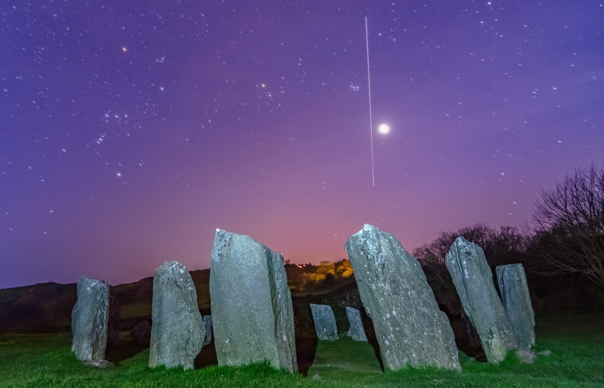 The International Space Station flies high above Drombeg Stone Circle near Glandore in West Cork in this image captured by Cian O'Regan in March 2020. The image goes on display at the Smithsonian National Museum of Natural History on March 23 for two years as part of a new exhibit on light pollution. Picture: Cian O'Regan