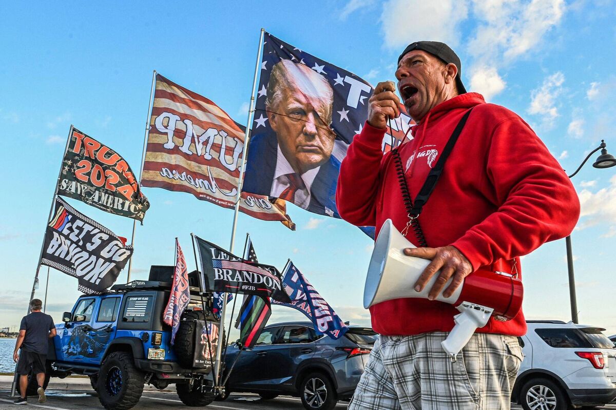 Supporters of former US President Donald Trump protest near Mar-a-Lago Club in Palm Beach, Florida, on March 21, 2023. Picture: GIORGIO VIERA/AFP via Getty Images