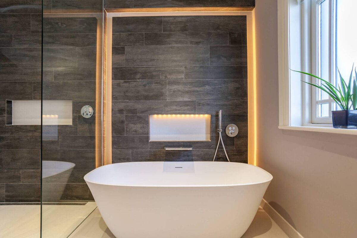 A bathroom in Dalkey, Dublin, with a deep bath by Deluxe Bathroom & Tiling Solutions, Dundalk, Co Louth. A bathroom in Dalkey, Dublin, with a deep bath by Deluxe Bathroom & Tiling Solutions, Dundalk, Co Louth.