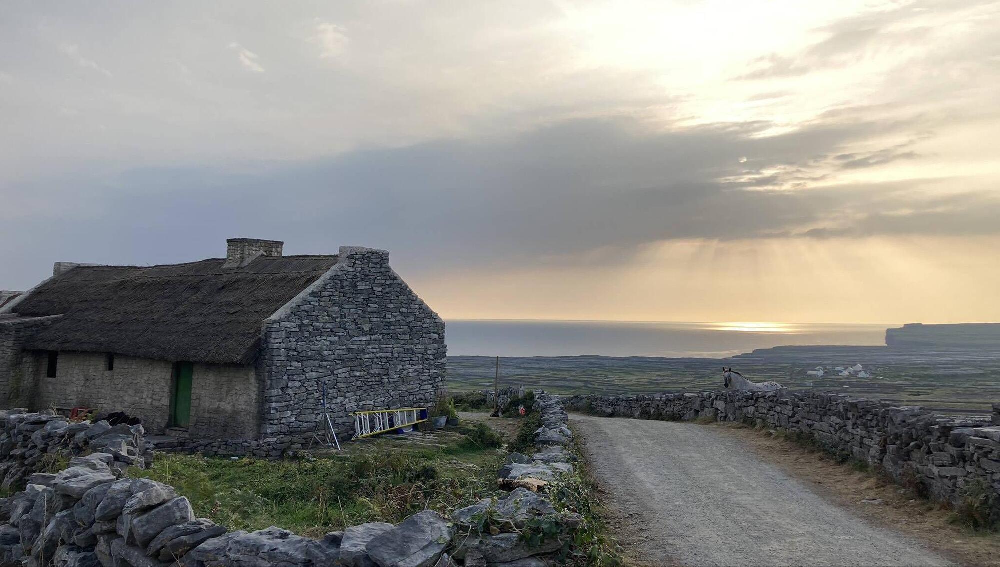 The cottage built for Banshees of Inisherin (and now dismantled) is at Gort na gCapall, close to the Coneely family home on Inis Mór.