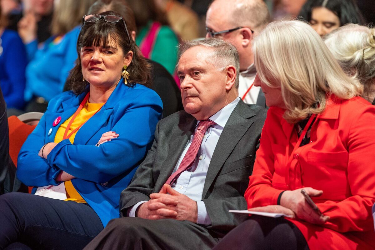 Labour Party TD Brendan Howlin listens to Ivana Bacik's keynote speech. 