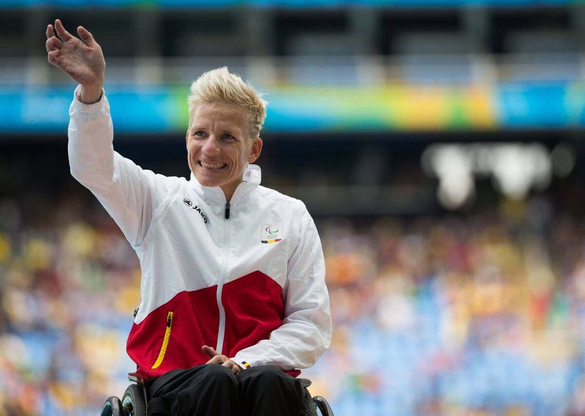  Belgium's Marieke Vervoort on the medal podium after winning silver in the Women's 400m - T52 Final at the Olympic Stadium, during the Paralympic Games, in Rio de Janeiro, Brazill.
