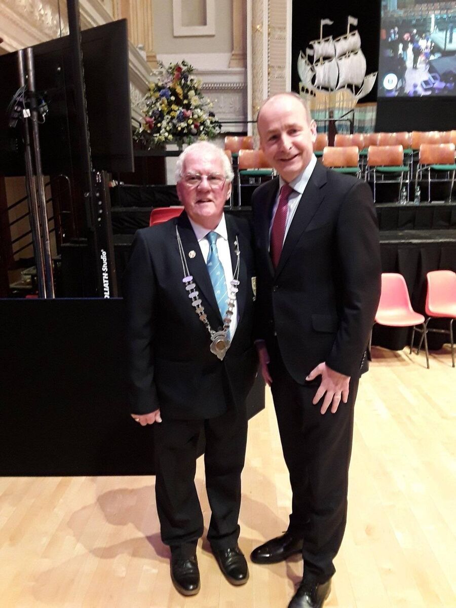 Tánaiste Micheál Martin and Derry McCarthy at the Tomás MacCurtain tribute night at City Hall.