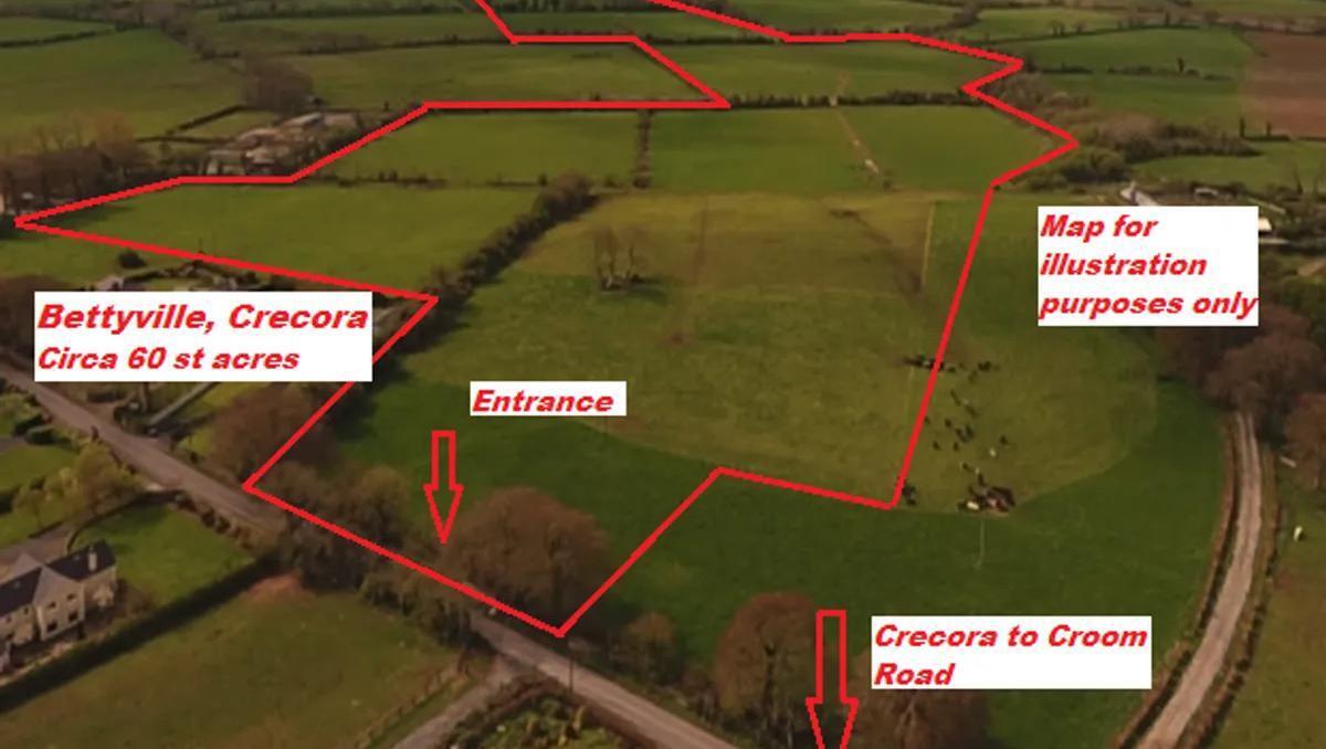 Aerial view of the 60.48-acre farm at Bettyville Crecora Co Limerick.