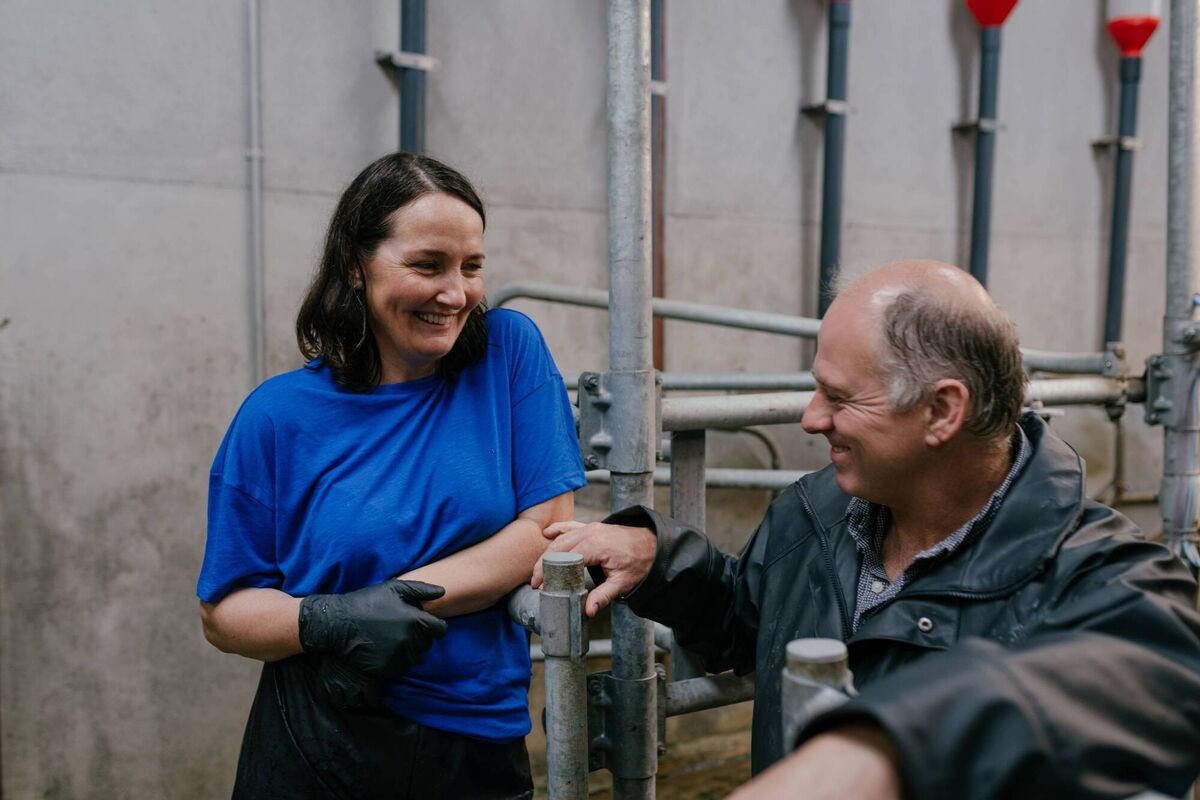 Yvonne and Austin Connelly in the milking parlour. 