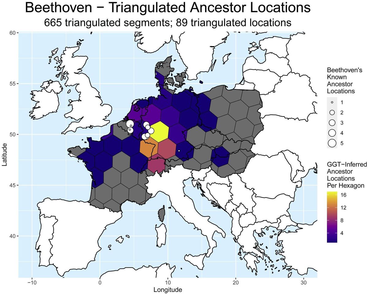 Beethoven — triangulated ancestor locations