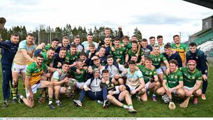 <p>UNBEATEN: Meath players celebrate after the Allianz Hurling League Division 2B final against Donegal at Avant Money Páirc Seán Mac Diarmada in Carrick-on-Shannon, Leitrim. Pic: Stephen Marken/Sportsfile</p>