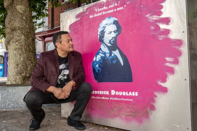Great-great-great-grandson of Frederick Douglass, Kenneth B Morris Jnr. with the mural of the anti-slavery campaigner in Cork. Picture: Brian Lougheed Great-great-great-grandson of Frederick Douglass, Kenneth B Morris Jnr. with the mural of the anti-slavery campaigner in Cork. Picture: Brian Lougheed