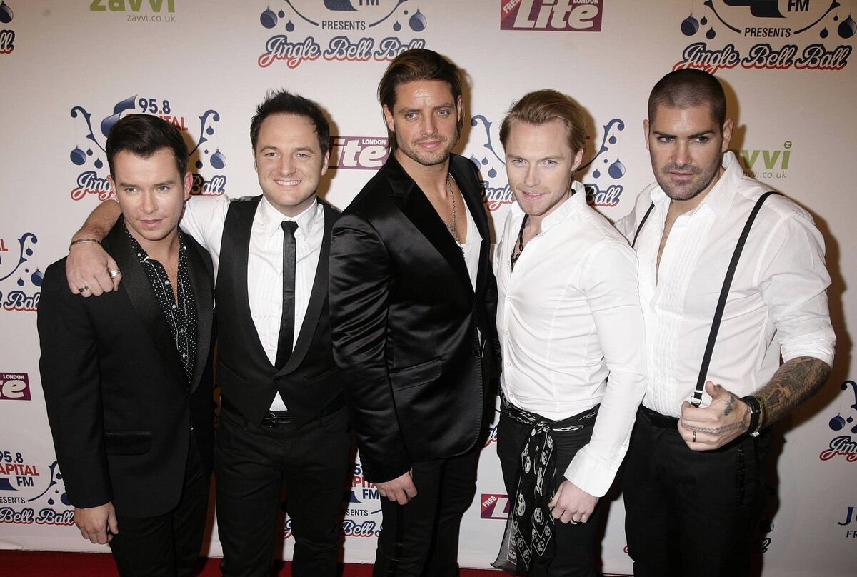Stephen Gately, Mikey Graham, Keith Duffy, Ronan Keating and Shane Lynch of Boyzone arriving at the Jingle Bell Ball at the O2 Arena in 2008