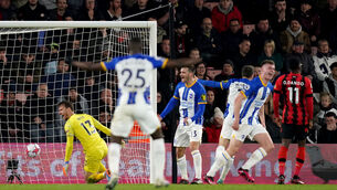 <p>STARBOY: Brighton and Hove Albion's Evan Ferguson scores the opening goal. Pic: John Walton/PA Wire.</p>