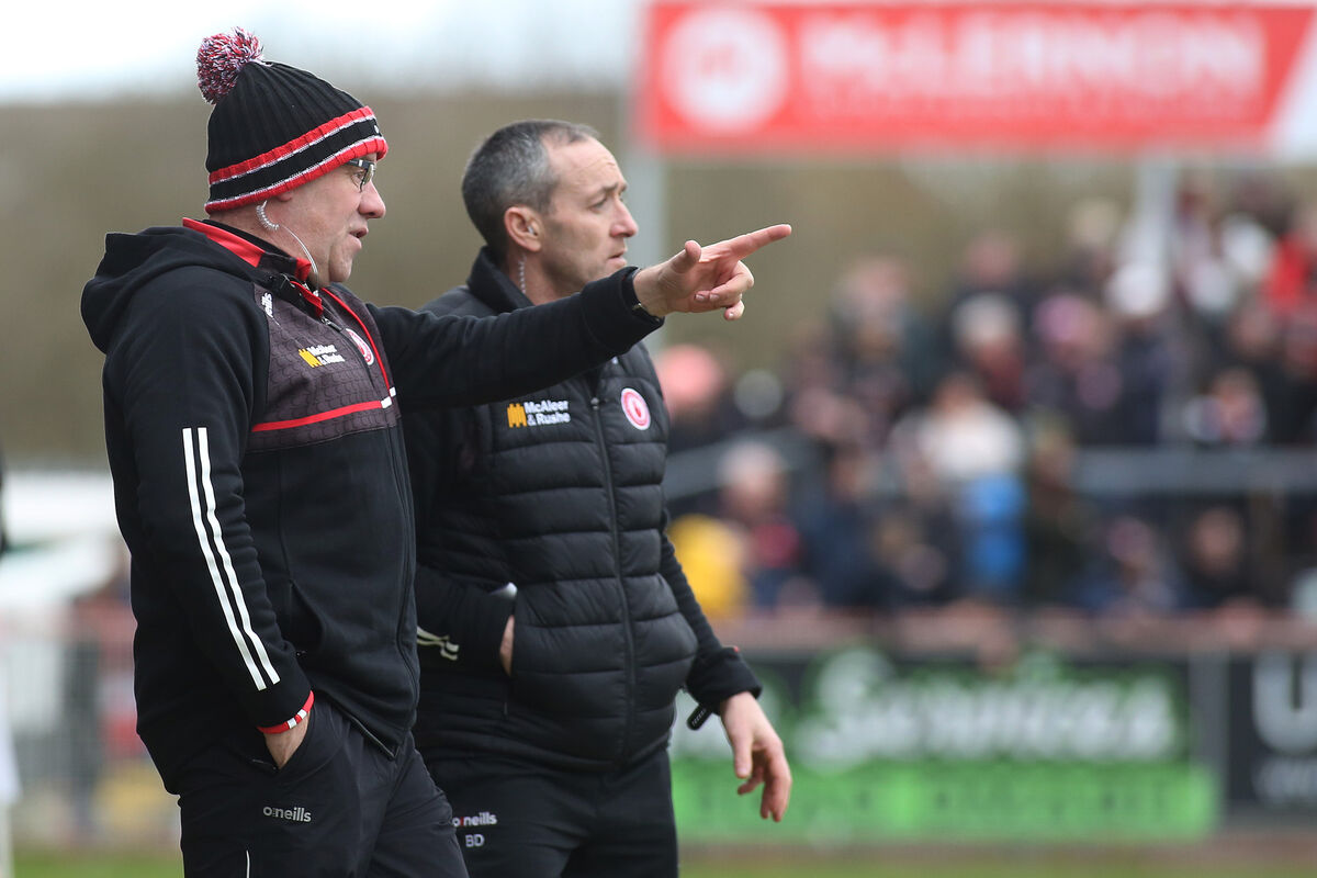 CAUSE: Tyrone joint managers Feargal Logan and Brian Dooher. Pic: INPHO/Lorcan Doherty