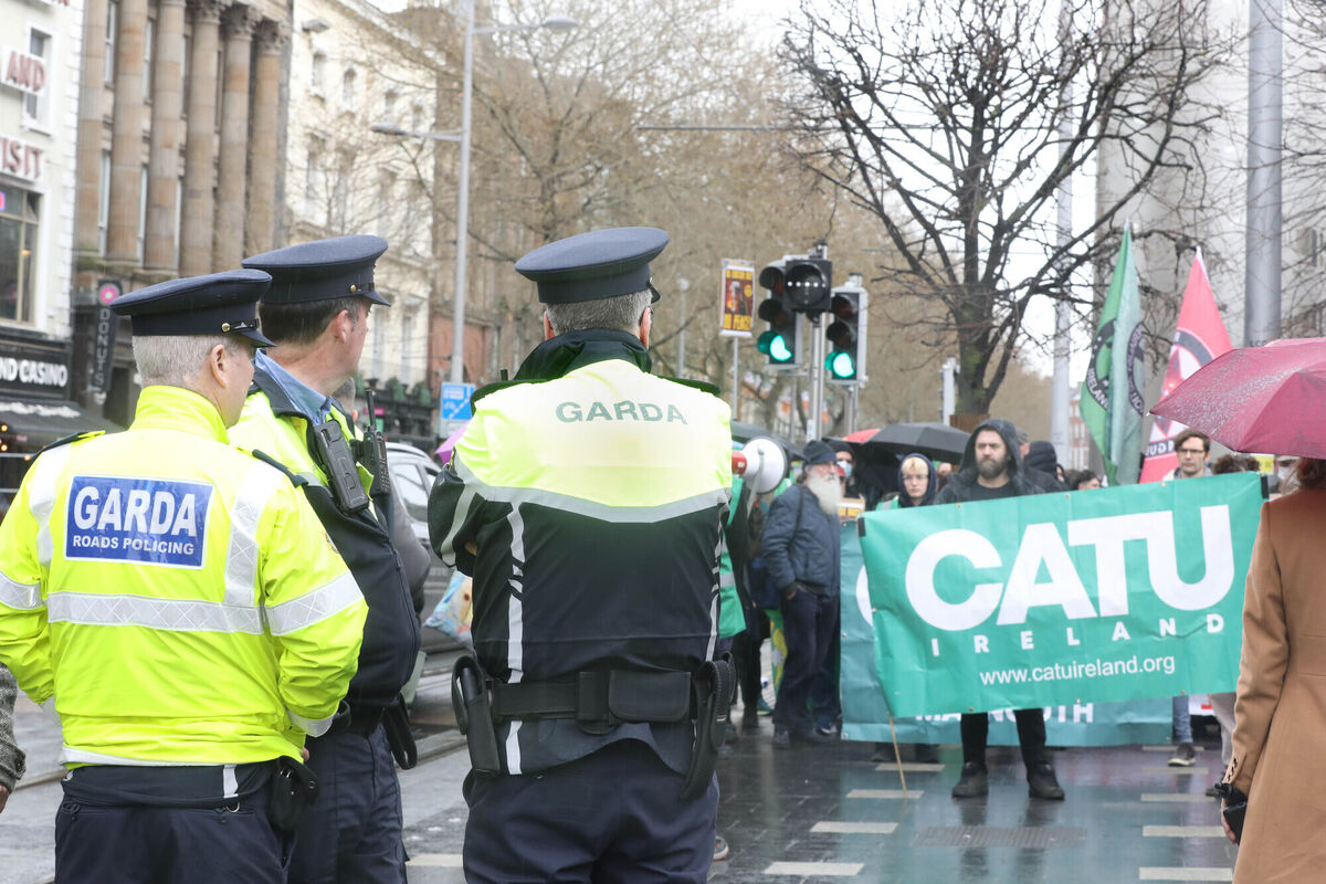 Supporters demonstrating at the Community Action Tenants Union (CATU) protest at the Spire, opposing the lifting of the eviction ban. Picture: Leah Farrell / RollingNews.ie