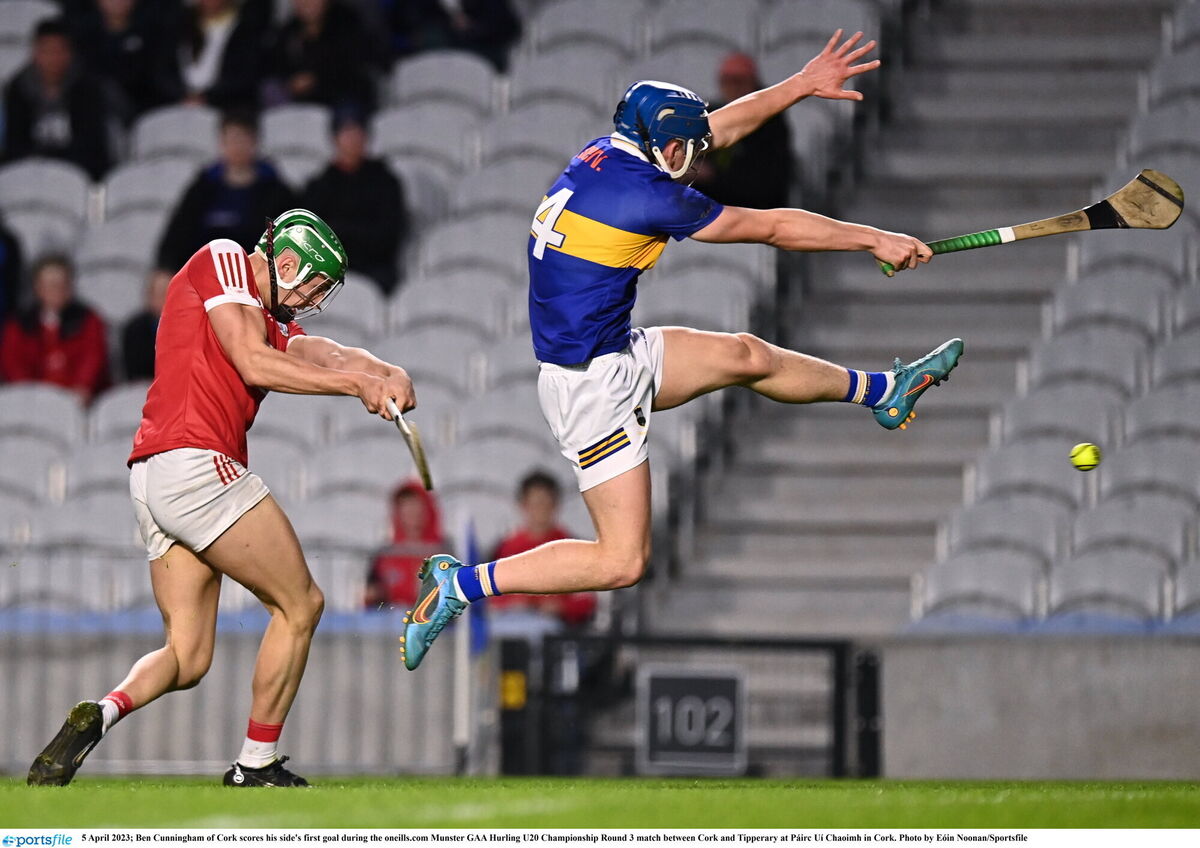 Ben Cunningham of Cork scores his side's first goal during the oneills.com Munster GAA Hurling U20 Championship Round 3 match between Cork and Tipperary at Páirc Uí Chaoimh in Cork. Photo by Eóin Noonan/Sportsfile