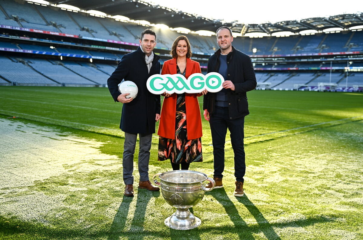 LAUNCH: GAAGO presenter Grainne McElwain with Marc O'Sé, left, and Michael Murphy at the media launch of the GAAGO 2023 at Croke Park in Dublin. Pic: Eóin Noonan/Sportsfile