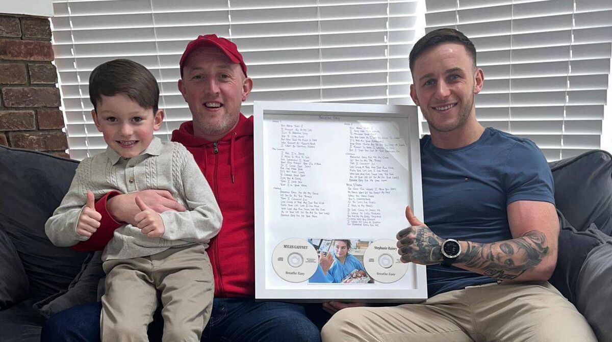 Rocco, 5, with Myles Gaffney, who wrote 'Breathe Easy', and Jordan Cairns. Rocco, 5, with Myles Gaffney, who wrote 'Breathe Easy', and Jordan Cairns.