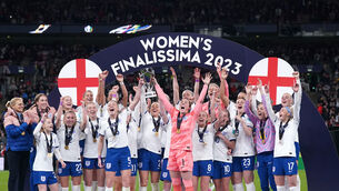 England celebrate after beating Brazil at Wembley (Adam Davy/PA)