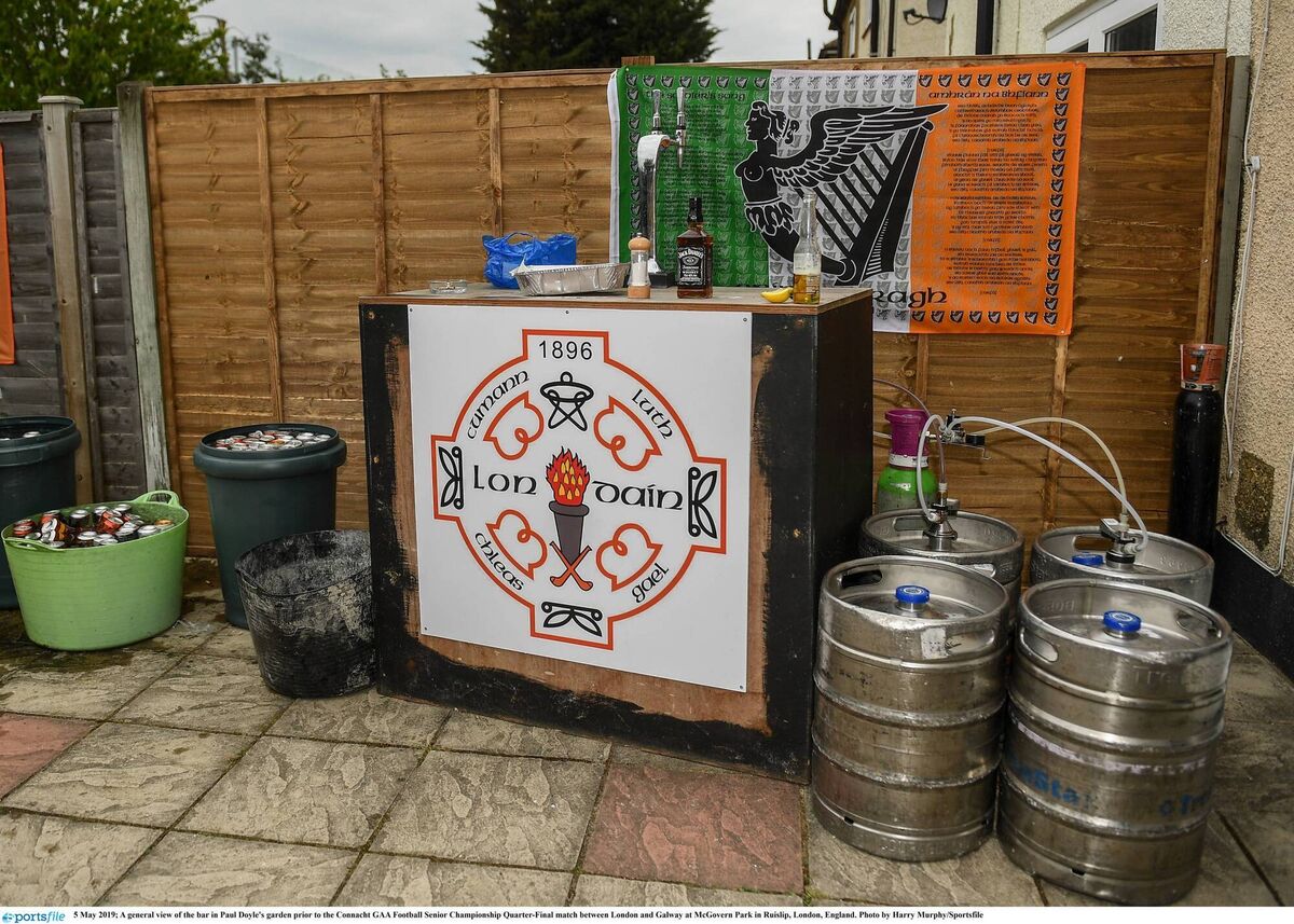 A general view of the bar in Paul Doyle's garden prior to the Connacht GAA Football Senior Championship Quarter-Final match between London and Galway at McGovern Park in Ruislip, London, England. Photo by Harry Murphy/Sportsfile
