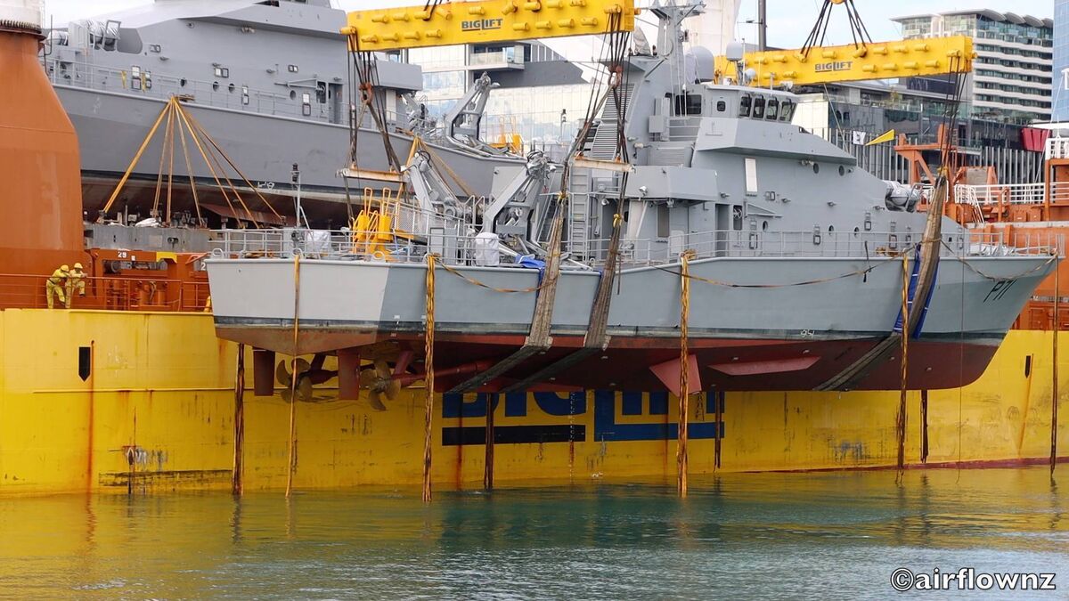 The ships were loaded onto a large cargo ship in Auckland today. Mike Millett/ AirflowNZ The ships were loaded onto a large cargo ship in Auckland today. Mike Millett/ AirflowNZ