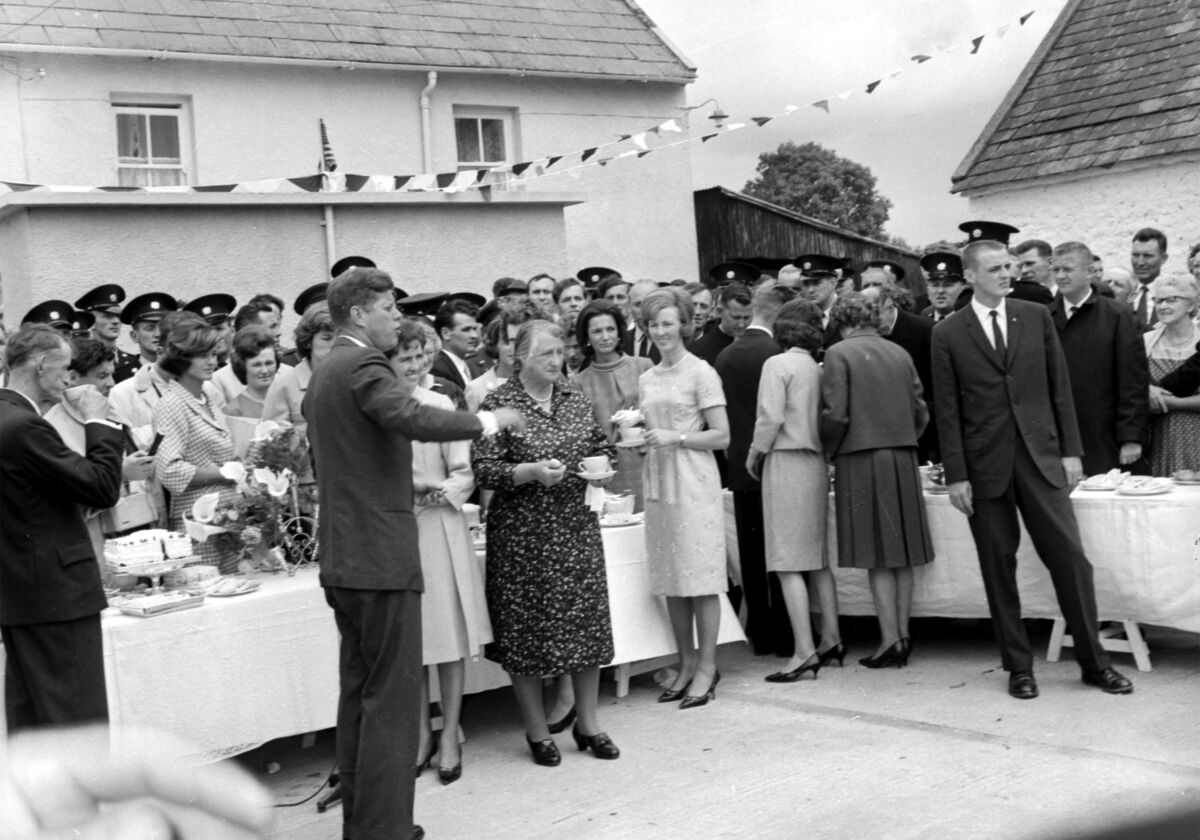 President John F Kennedy taking tea with Mrs Ryan at JFK's ancestral home in Dunganstown, Co Wexford during his visit to Ireland in June, 1963. File picture: Irish Examiner Archive 