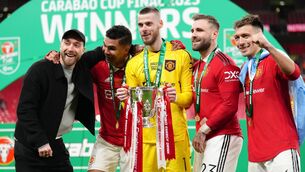 <p>RETURN: Christian Eriksen, left, and Casemiro, second left, will soon be back for Manchester United. Pic: John Walton/PA</p>