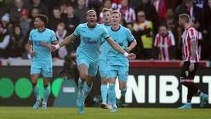 <p>THE EQUALISER: Joelinton celebrates after scoring Newcastle's first goal during the Premier League match against Brentford at Brentford Community Stadium. Pic: Luke Walker/Getty Images</p>