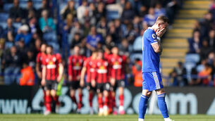<p>AGONY: Leicester’s James Maddison holds his head after gifting Bournemouth the decisive goal at the King Power Stadium (Tim Goode/PA)</p>