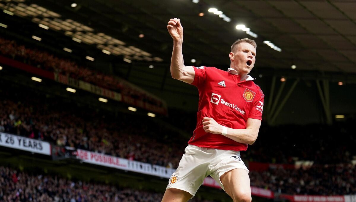 DOMINANT BUT WASTEFUL: Manchester United's Scott McTominay celebrates scoring the opening goal during the Premier League match at Old Trafford, Manchester. Picture date: Saturday April 8, 2023. PA Photo. See PA story SOCCER Man Utd. Photo credit should read: Mike Egerton/PA Wire.