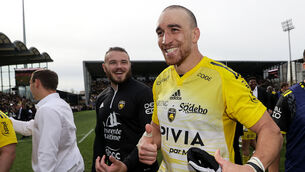 <p>ALL SMILES: Stade Rochelais' Ultan Dillane celebrates after the game. Pic: ©INPHO/Laszlo Geczo</p>