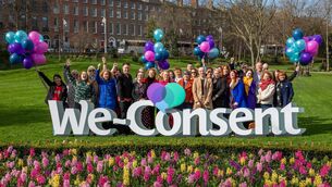 <p>Noeline Blackwell (Dublin Rape Crisis Centre), with panellists Chris Rooke, Dr Caroline Kelleher (RCSI), Louise McSharry, comedian Jarlath Regan, Denise Charlton (CFI) and DRCC staff and stakeholders at the launch of DRCC's "We-Consent" campaign. When you look at We-Consent, one of the things you realise is that there’s a lot to learn. Picture: Keith Arkins Media. </p>