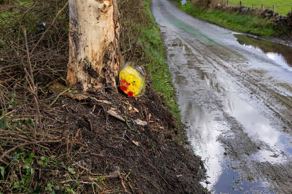 Flowers left at the scene of a traffic accident on the L6127 in Headford, where two teenagers lost their lives.