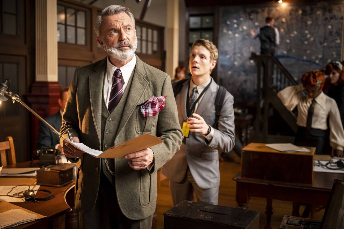 Pictured: Sam Neill as Dennis Tanner and Patrick Gibson as Paul Carpenter. PA Feature SHOWBIZ Download Reviews. Picture: PA Photo/Sky UK Limited. 