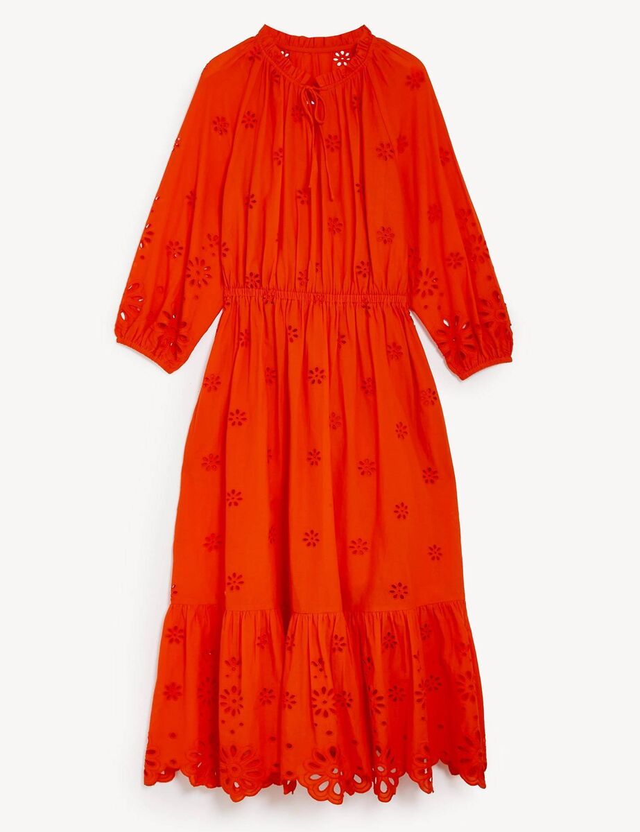 Jaeger Pure Cotton Broderie Tie Neck Midi Dress, M&amp;S, €210